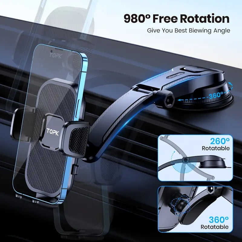 Universal Car Phone Holder Mount – 360° Adjustable & Secure Grip - YN