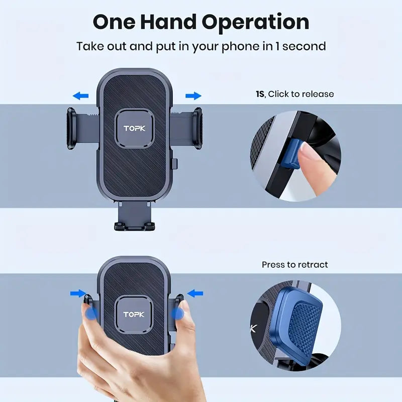 Universal Car Phone Holder Mount – 360° Adjustable & Secure Grip - YN